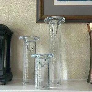 KOSTA BODA Kjell Engman Crystal Candle Holders - Set of 3 - "Cool" Collection